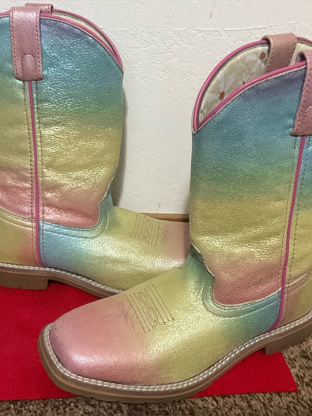Dan Post Youth Ombre Rainbow Leather Western Boots Pull On Youth Size 6D